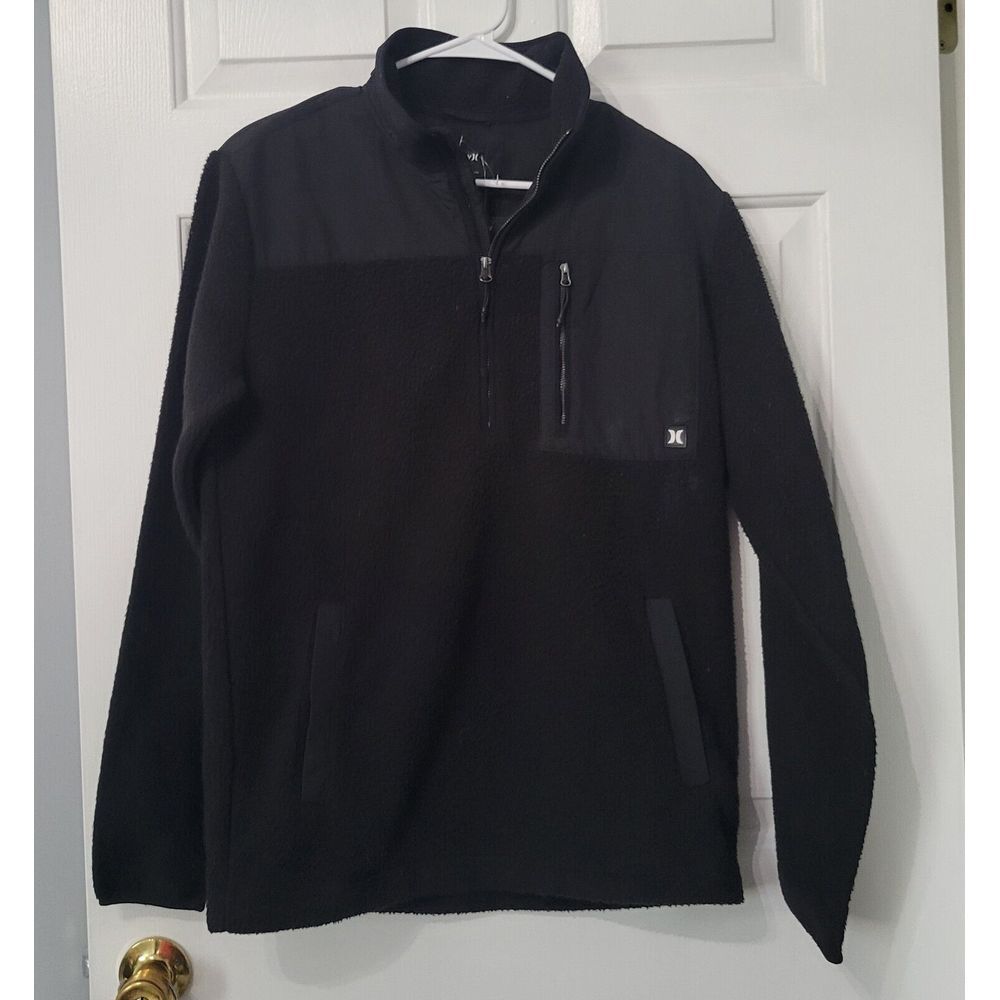 Hurley Fleece Pullover Jacket Men's Small Black 1/4 Zip Long Sleeve New